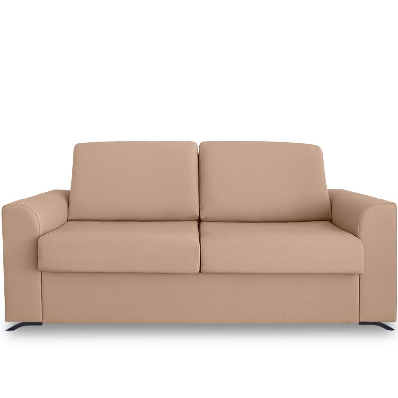 ventadecolchones.com Sofá Cama Italiano 3 Plazas con Subida Y Montaje (207x103x100cm) Berlín en Tela Taxco Antimanchas Color Arena con Patas Metálicas Negras