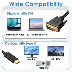 Cavo USB C a DVI 1,8 m, 4K Cavo USB Tipo C [Thunderbolt 3/4] a DVI compatibile 1080p, 60 Hz. Connettore placcato, compatibile con MacBook Pro/MacBook USB-C, iMac, Surface Book 2 e Pixelbook