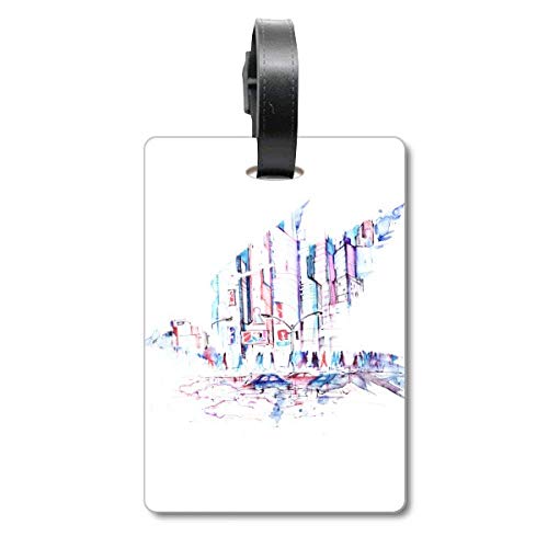 Étiquette de valise Crowd Cars motif gratte-ciel aquarelle pour éviter la perte