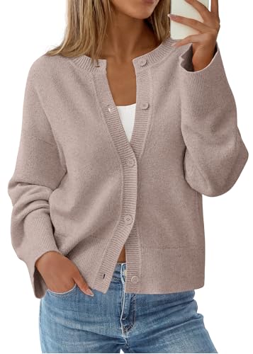 KIRUNDO Cardigan Sweaters for Women 2026 Fall Oversized Puff Long Sleeve Button Up Casual Spring Chunky Vacation Outfits(Beige, XX-Large)