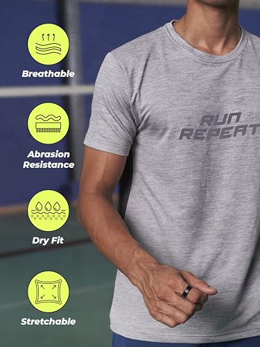 Image of FitMonkey Sports Crew Neck Stretchable Dry Fit T Shirt | Regular Fit Textured T Shirt for Men |Sport T Shirt for Men | Quick Dry Technology with Moisture Control |Breathable & Lightweight