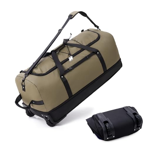 Vomgomfom Expandable from 110L to 140L 31.5" Rolling Duffle Bag with 2 Wheels,Foldable Travel Duffel Bag with Large Convertible Compartment Pocket,Army Green by Vomgomfom - Used condition - US$23.08