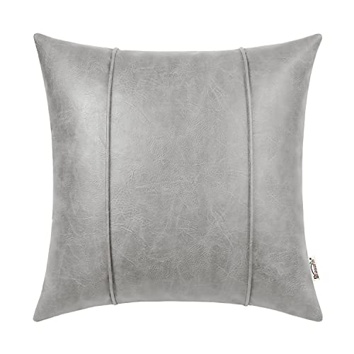 Image of BRAWARM Pack of 2 Cozy Throw Pillow Covers Cases for Sofa Couch Home Decoration Solid Dyed Striped Soft Chenille with Piping 24 X 24 Inches Coffee