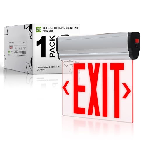 ASD LED Emergency Exit Sign with Battery Backup - 120/277V UL 3W Rotatable Lighted Exit Signs with Emergency Lights for Business Commercial Transparent Battery Operated LED Sign for Power Outage