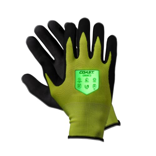 Coast SG300 High Visibility Glow Nitrile Safety Gloves, ANSI Cut Level A1, Touchscreen Compatible, Breathable, Yellow, Large
