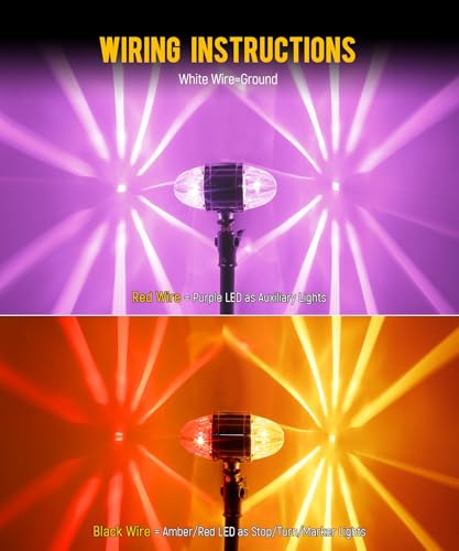 Image of Partsam 1x Glass Watermelon LED Light Dual Revolution Double-Face Amber Red Light-Purple Turn Signal Marker Auxiliary Lamp, Zinc Alloy Housing Clear Lens Post Mount for Trucks Trailers, 10-30V