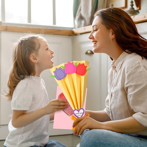 Pasimy 24 Pcs DIY Flower Fan Craft Flower Bouquet Craft Kit Make Your Own Flower Bouquet Mother's D