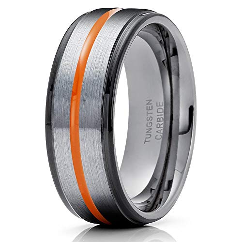 Orange Tungsten Ring Engagement Ring Tungsten Carbide Ring 8mm Wedding Ring Comfort Fit