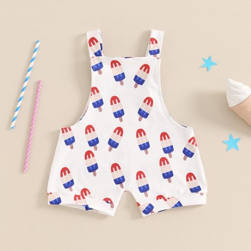 Dcohmch Toddler Girls Overalls Flower Print Sleeveless Straps Buttons Pockets Shortall Summer Romper Jumpsuit (White, 3-6 Months)