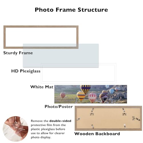 Image of JCJMY 8x24 Picture Frame with 6x22 Mat, Panoramic Picture Frame Display Photo 6x22 with Mat or 8 x 24 Without Mat, Wall Hanging Large 8 by 24 Poster Frame with Plexiglass, Rustic Brown