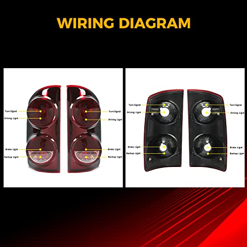 Ecotric Tail Light Compatible With 2007-2009 Dodge Ram 1500 2500 3500 Pickup Truck Pair Taillight Signal Lamp Replacement For Ch2800165,Ch2801165 Smoke Red Left+Right 2Pcs #TOP5