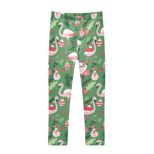 KLL Christmas Pattern with Pink Flamingo Little Girls Basic Leggings Casual High Waisted Sweatpants Running