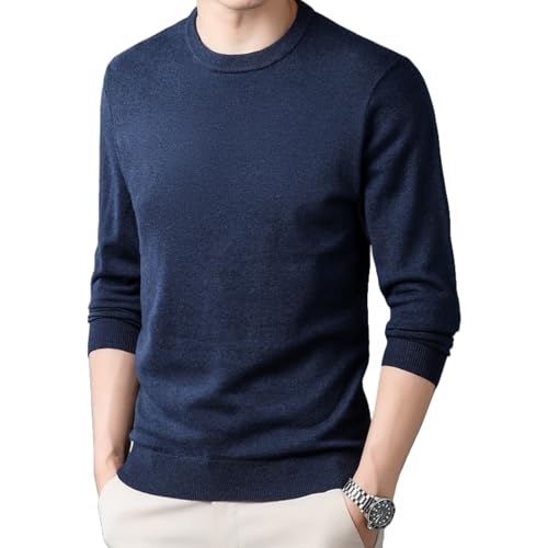 Men's Fall/Winter Solid Color Wool Round Neck Pullover Business Casual Classic Style Slim Fit Woolen Sweater