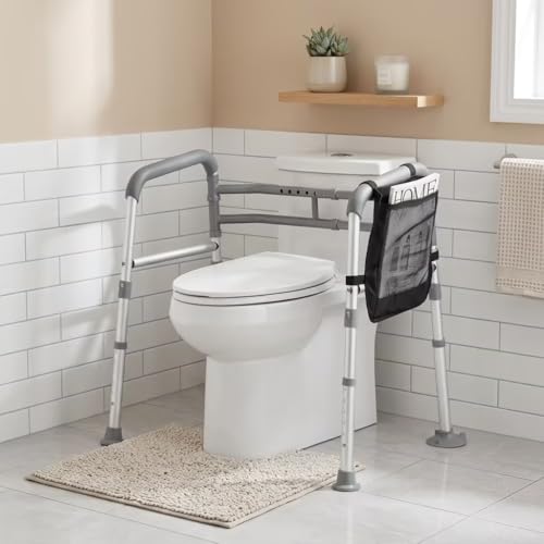 TABEKE Toilet Safety Rails for Seniors, Adjustable Height & Width Toilet Safety Frames with Handles, Foldable Toilet Rails for Disabled Elderly Fit Most Toilets (w. Suction Cups) - Image 7