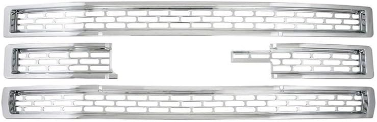 Fuel Rider Grille Inserts Overlay Trim for Front Grille Compatible with 2014-2015 GMC Sierra - Chrome ABS Snap On 3 Mesh Bars- Car Truck Accessories