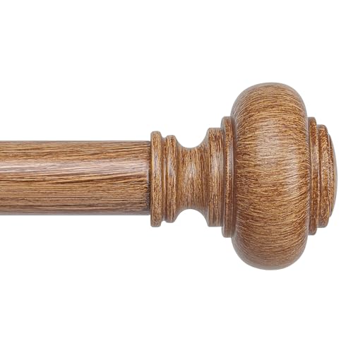 Wolistsa Wood Curtain Rods for Windows 66 to 120 Inch, Boho Vintage Decorative 1 Inch Diameter Long Wooden Curtain Rod, Adjustable Heavy Duty Rustic Farmhouse Drapery Pole with Wood Grain Finials