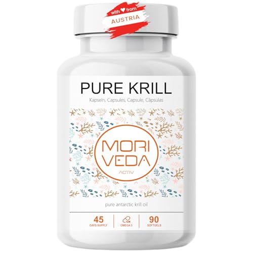 Cápsulas de aceite de krill - 1000mg PURE aceite de krill durante 45 días - con astaxantina omega 3-6 EPA DHA colina fosfolípidos - Moriveda 1x 90 cápsulas