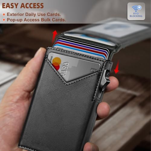 Image of BULLIANT Men Slim Leather Wallet Metal Case Money Clip-Magnetic Closure