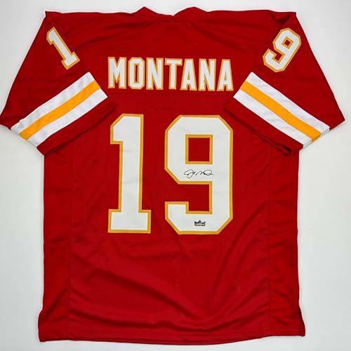 Facsimile Autographed Joe Montana Kansas City Red Reprint Laser Auto Football Jersey Size Mens XL