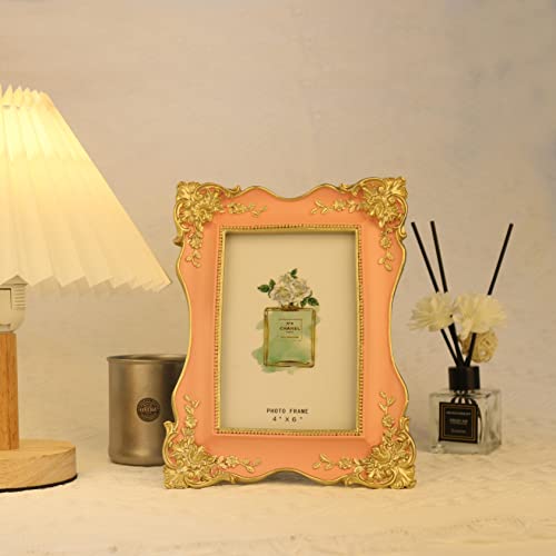 Kaolituis Vintage Picture Frame 4X6 With Gold Trim Antique Tabletop Wall Hanging Photo Frame With Glass Front For Home Decor,Gift Ideas (Pink) #TOP1