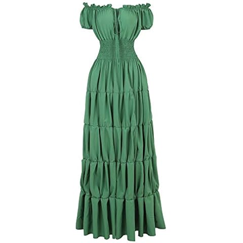 Renaissance Costume Women Medieval Chemise Dress Peasant Tops Irish Under Dress, Green, XXXL Cover