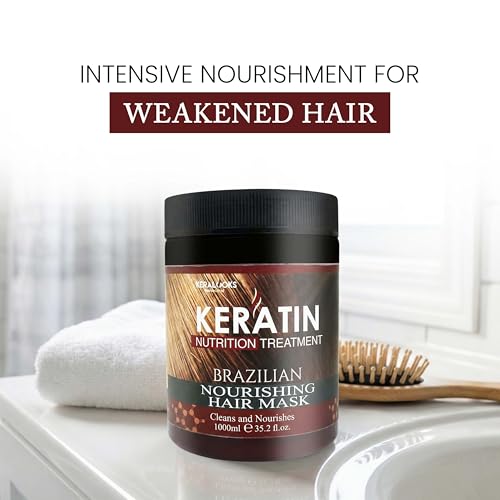 Image of Keratin Brazilian Nourishing Hair Mask (1000ml) for Damaged Hair & Dry Hair | Deep Conditioning Hair Mask with Keratin Nutrition | Upto 10X Stronger Looking Hair | for Damaged & Treated Hair