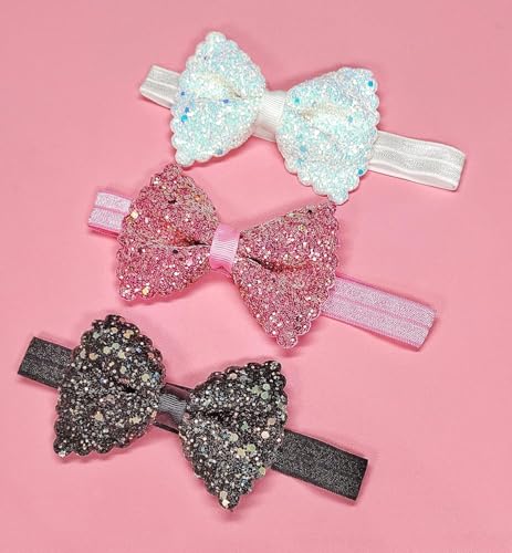 Image of ANNA CREATIONS Premium Glitter Soft Bow Multicolor Good Elastic Headband Hair Accessory for Baby Girls and Kids (Set Of 6)