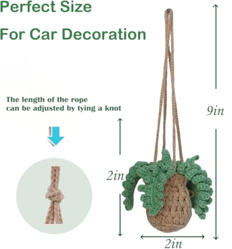 Image of Crochet Hanging Plant Car Air Freshener，10ml Empty Refillable Car Diffuser Bottle with Potted Plants Car Mirror Hanging Accessories Car Air Hanging Fragrance Oil Diffuser (Fern)