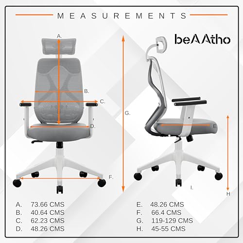 beAAtho Dusk Ergonomic High Back Office Chair | 2D Adjustable Arm & Headrest, Lumbar Support, Single Lock Synchro, Metal Base | Revolving Mesh... - Image 2