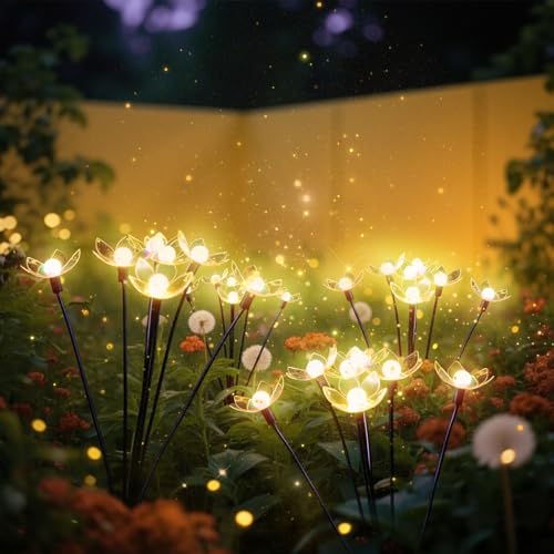 SRNPMIU Solar Lights Outdoor, Solar Firefly Swaying Light with Flower, Garden Decor Lights, IP65 Waterproof, 2 Lighting Modes, Yard Patio Pathway Decoration, Gifts for Women, Grandma (4Pack 24LED)