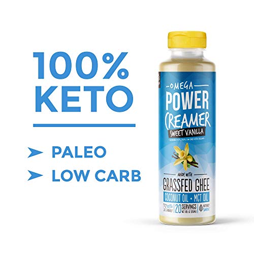 Omega PowerCreamer - French Vanilla Keto Coffee Creamer - Grassfed Ghee, MCT Oil, Organic Coconut Oil, Stevia Powder | Liquid Blend | Supports Weight Loss & Energy | Low Carb, Sugar Free (20 Servings)