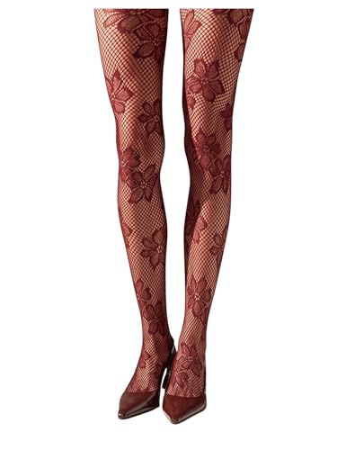 Milumia Women's Floral Patterned Lace See Through Pantyhose Stockings Hollow Tights