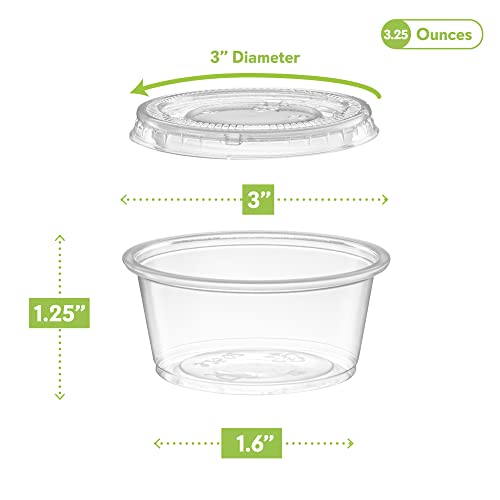 Image of Clear Diposable Plastic Portion Cups With Lids, Small 3.25 oz - 100 Sets