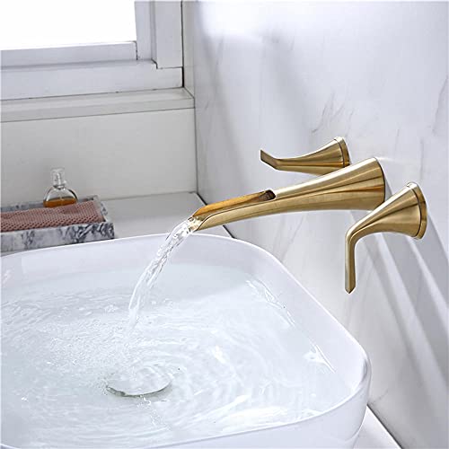 Robinets de bain muraux cascade or brossé mélangeurs évier