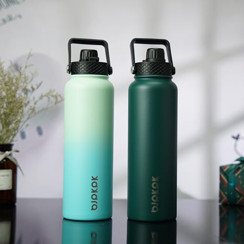 Image of BJPKPK 2 Pack 40oz Insulated Water Bottles with Straw Lids, Stainless Steel