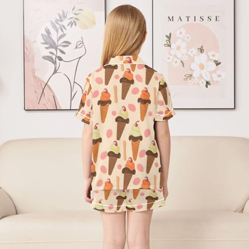 ALAZA Ice Cream with Cherry Pajamas Satin Pajama Set Short Sleeve Button Down Sleepwear4