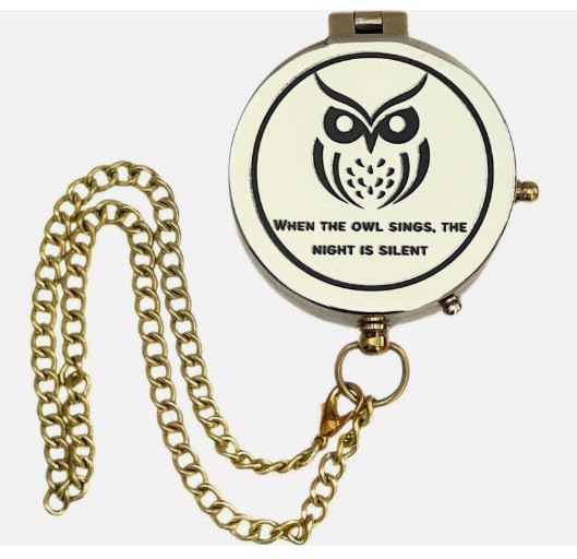 Brújula de bolsillo grabada diseño búho con frase miniatura 6