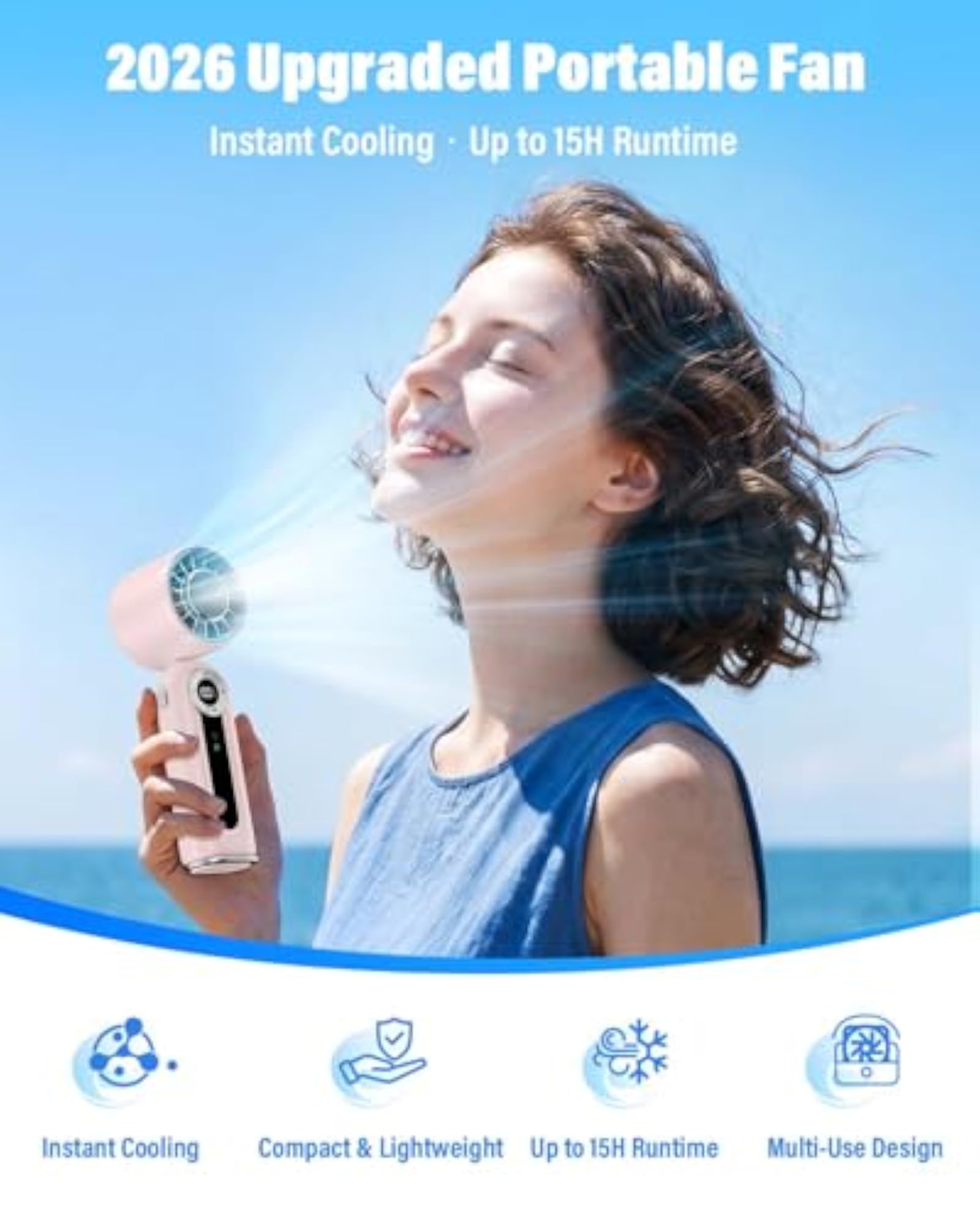Portable Handheld Fan with Cooling Plate, USB-C Rechargeable