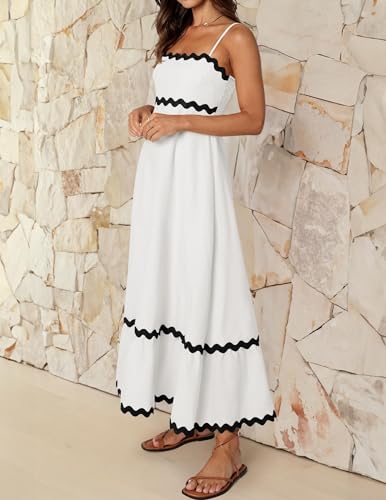 Image of ZESICA Women's 2026 Summer Spaghetti Straps Sleeveless Backless Sundress Flowy Smocked Lace Swing A Line Midi Dress