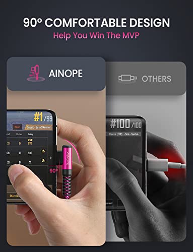 Image of AINOPE USB C Cable 60W 2-Pack 6.6ft Nylon Braided USB C to USB C Cable Type C Charger Fast Charging Right Angle USBC Cable Charger Cord for iPhone 16 Pro Max 15 Plus Samsung S24 S23 iPad Pro Rose Red