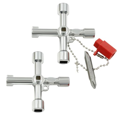 CPJJ 2 Pièces Clé à Clé, Clé Triangulaire, 4 Voies Clé Utilitaire Multifonction, Clé de Purge pour Radiateur, Plombier Outil Clé, Pour les compteurs électriques, compteurs d'eau, compteurs gaz