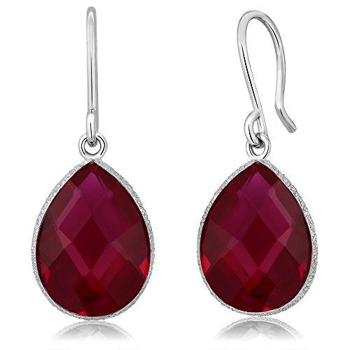Gem Stone King 925 Sterling Silver Created Red Ruby Dangle Earring 12.00 Cttw Pear Shape 16X12MM