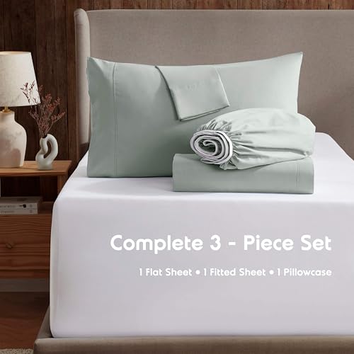 Image of Nestl Twin Bed Sheet Set - Sage Green - 3-Piece Deep Pocket | Instantly Soft, Night-One Ready (No Wash Required). Fits 16-Inch Deep Pockets, 360-Degree Elastic Grip