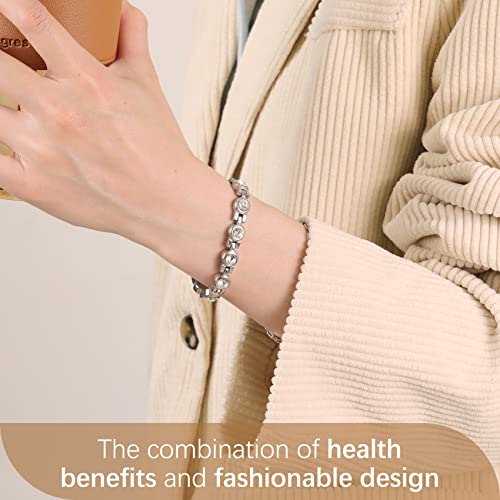 Feraco Magnetic Bracelet For Women Titanium Steel Magnetic Bracelets With Gorgeous Sparkling Cubic Zirconia Costume Jewelry (Silver) #TOP7