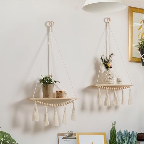 Artilady Macrame Wall Hanging Shelf - 2 Pack Wood Shelves