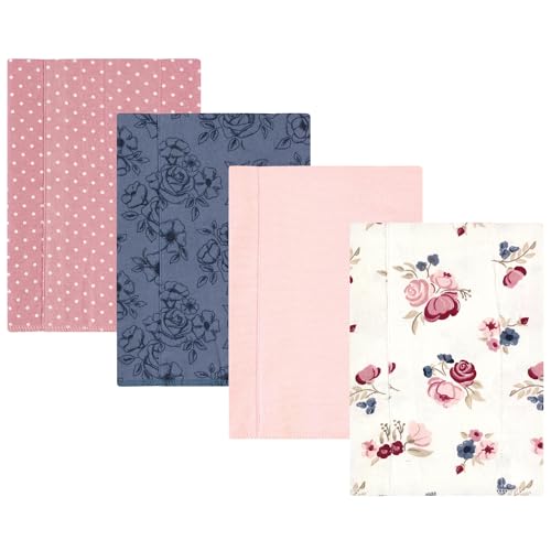 Image of Hudson Baby Unisex Baby Cotton Poly Flannel Burp Cloths, Dusty Rose Floral 4-Pack, One Size