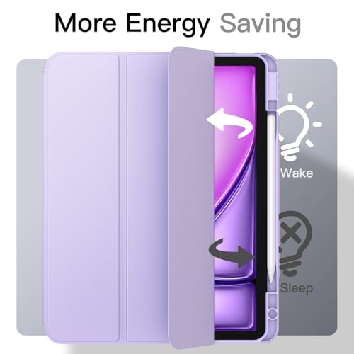 Image of JETech Magnetic Detachable Cover Case for iPad Air 13-Inch M4 /M3 /M2 (2026 /2025 /2024) with Pencil Holder, Removable Rotating Clear Cover, Portrait /Landscape Stand with Raised Screen View (Purple)