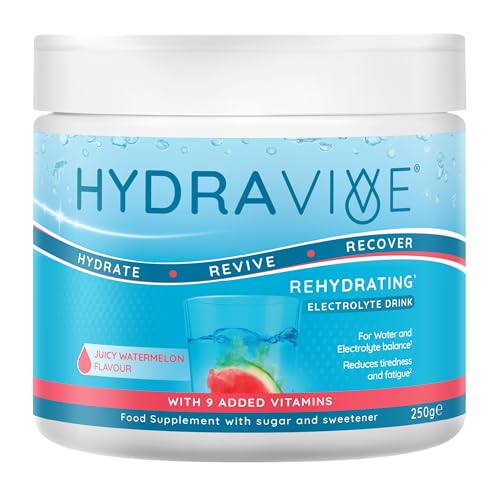 Hydravive Rehydration Electrolytes Powder 250g - Watermelon - High Strength Vitamin C & All 8 B Vitamins: B1 B3 B5 B12 - Electrolyte Drinks - Effervescent Electrolyte Hydration Tablets Alternative