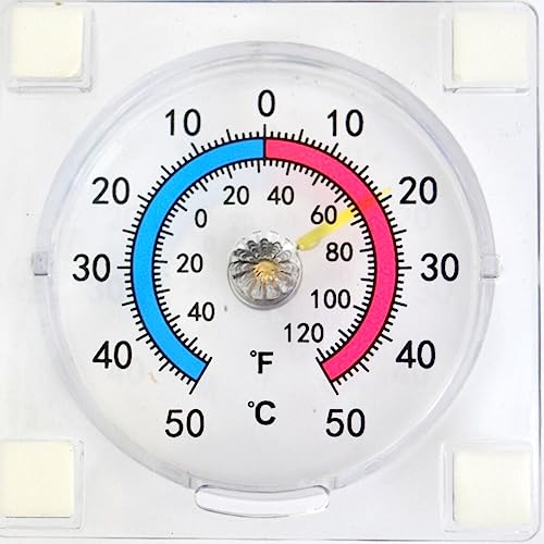 Set of 2 Glass Wall Thermometer for Indoor and Outdoor Use, Indoor/Outdoor Stick-On Thermometer for Greenhouse, Garden, and Conservatory
