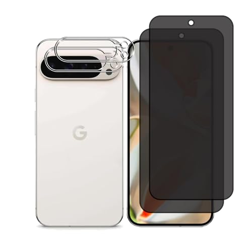Afikyutu Protector de Pantalla Privacidad para Google Pixel 9 Pro XL, 2 Piezas Cristal Templado + 2 Protector de Lente Cámara, Anti-Arañazos, Fácil de Instalar, 9H Dureza Vidrio Templado